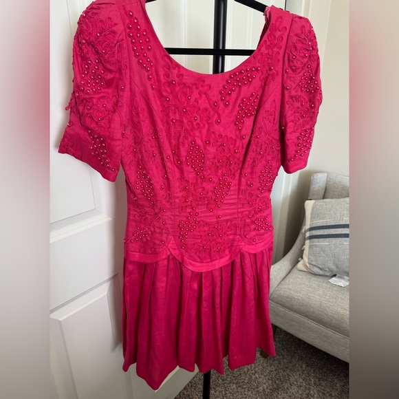 Vintage Marie St. Claire Hot Pink Embellished Dress – Size 8 - Picture 1 of 3